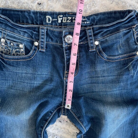 D-FUZ WOMEN SIZE 5 / 6 Skinny Jeans Mid Rise Jeweled Pockets Medium Blue No Hole - Picture 11 of 15